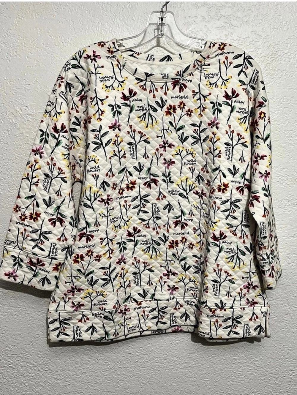 Lands' End Floral Long Sleeve Tunic in White